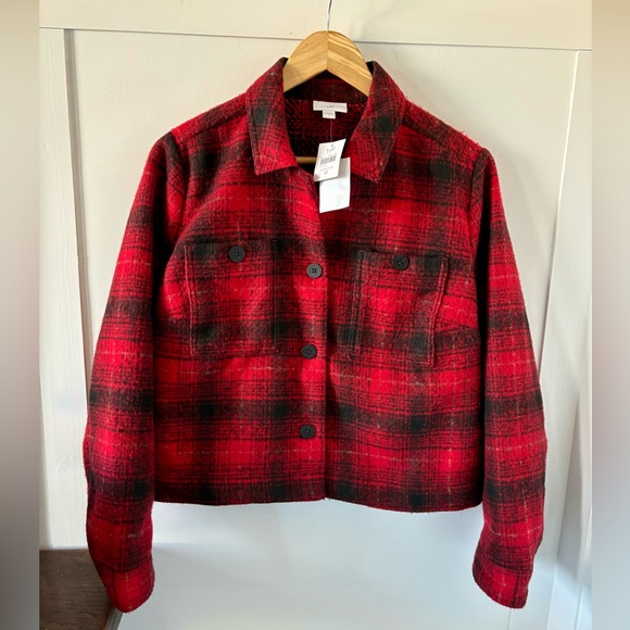 J. Jill Jackets & Blazers - NWT J.JILL Red/Black Buffalo Check Plaid Brushed Short Boxy Shacket/Jacket M